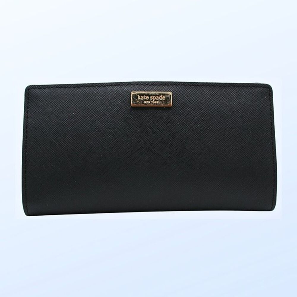 Kate Spade New York Black Leather Womens Wallet Zip Around Bifold Clutch